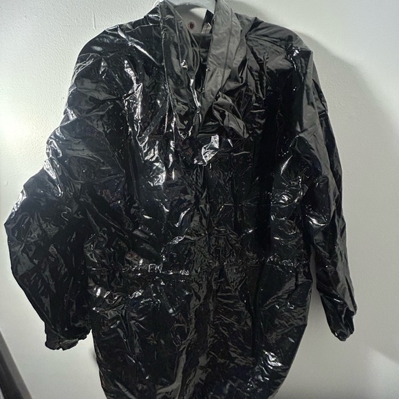 80s vintage latex Black rain Jacket - Picture 3 of 5